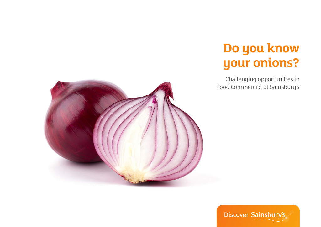 Sainsburys recruitment brochure with image of a red onion cut open